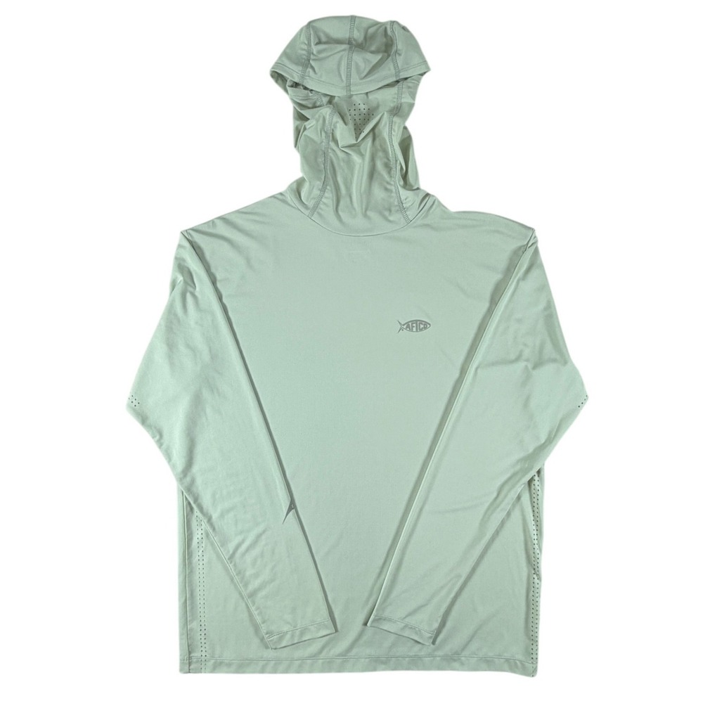 Aftco Mens Sun Hoodie Fishing Shirt Mask Hood Gaiter Sage Green Size Medium